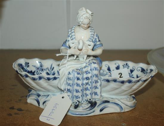 Late Meissen blue and white onion pattern figural salt